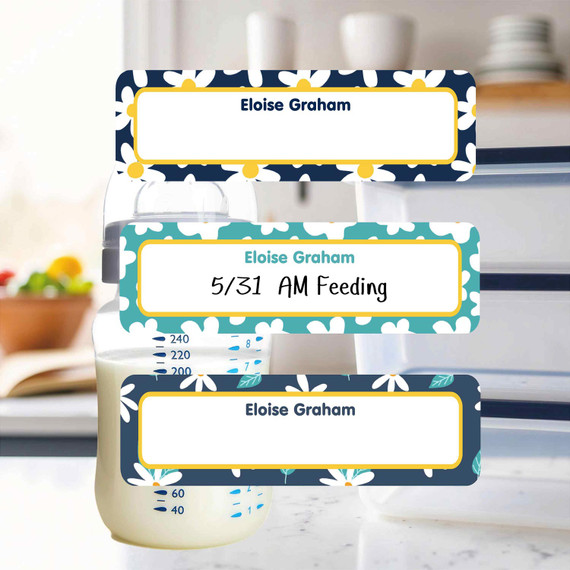 Daisies small rectangle write-on labels — reusable waterproof
