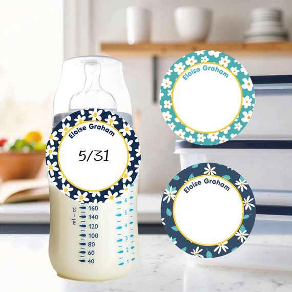 Multi-surface small round write-on labels daisy pattern waterproof kids name stickers