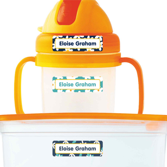 Daisies extra small waterproof name stickers — mini sticker labels for small items and gear