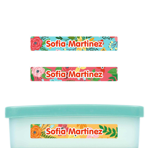 Blossoms slim name stickers — waterproof stickers for water bottles and small containers