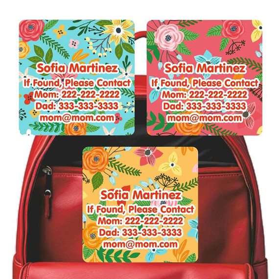 Blossoms emergency contact stickers with bold flower design