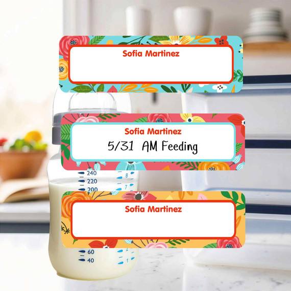Blossoms small rectangle write-on labels — reusable waterproof