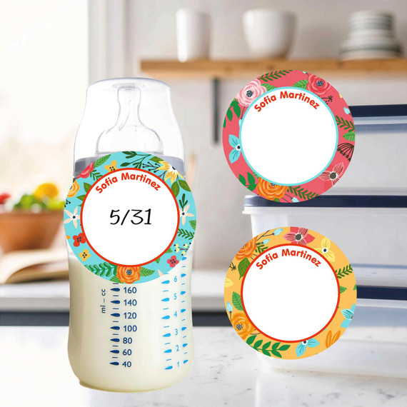 Dishwasher-safe small round write-on labels bold flowers waterproof kids name stickers Dishwasher-safe small round write-on labels bold flowers waterproof kids name stickers