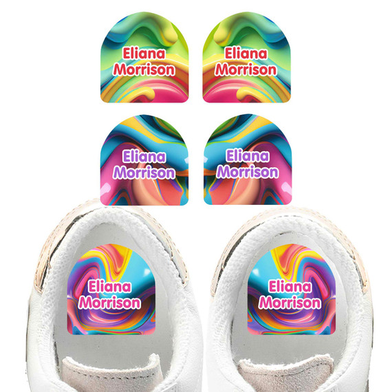 Chromatic Cascades shoe name labels — personalized waterproof labels for shoes