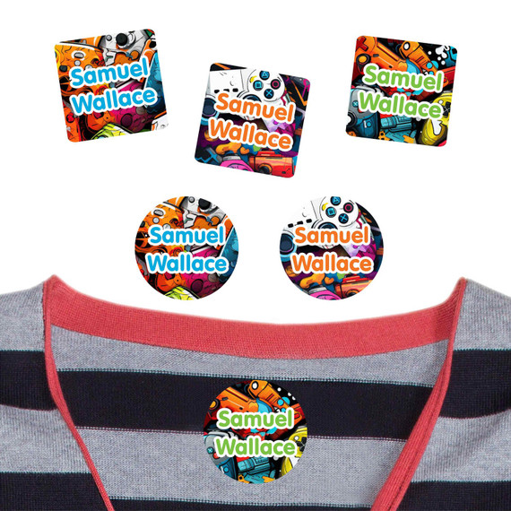 Gamer Mode peel and stick clothing labels for kids — clothing stickers made to order