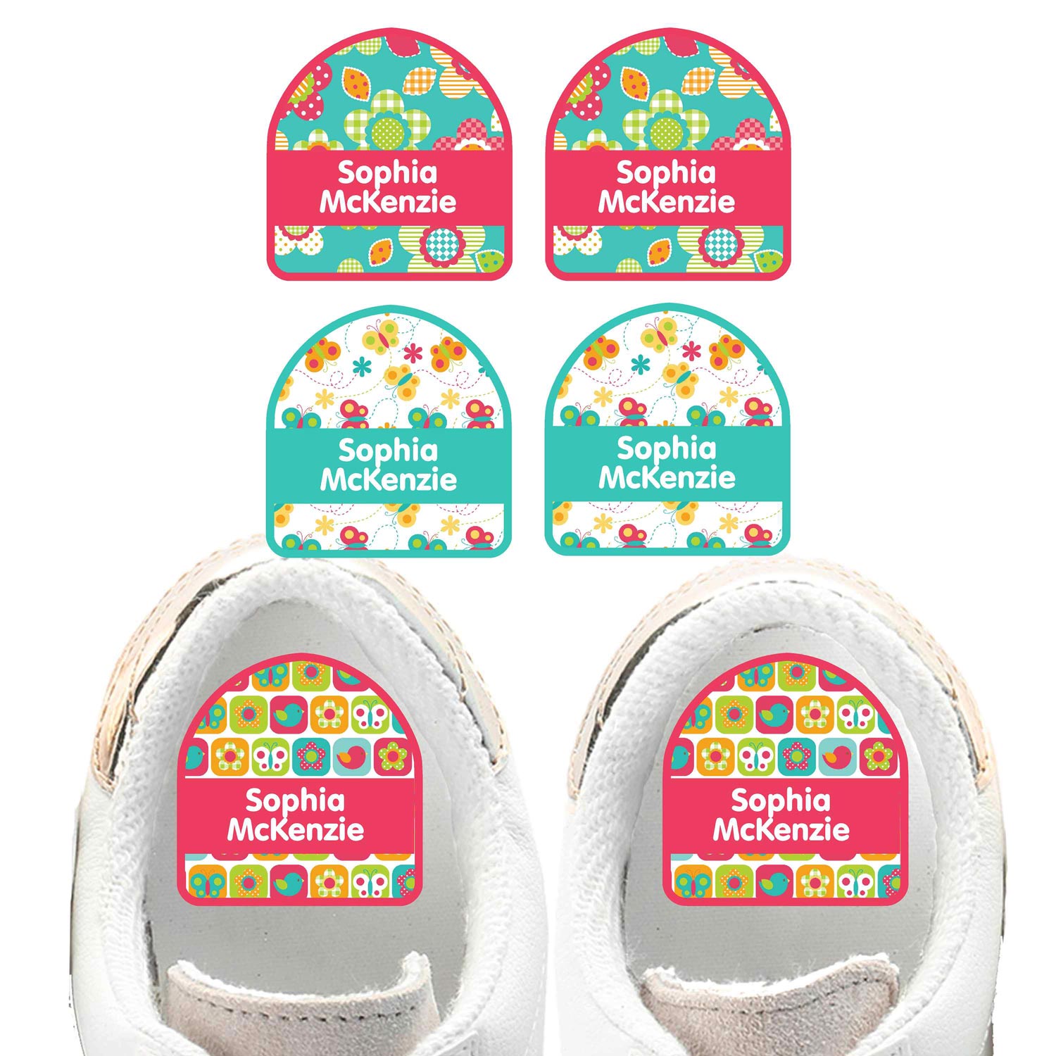 Heel-shape shoe name labels