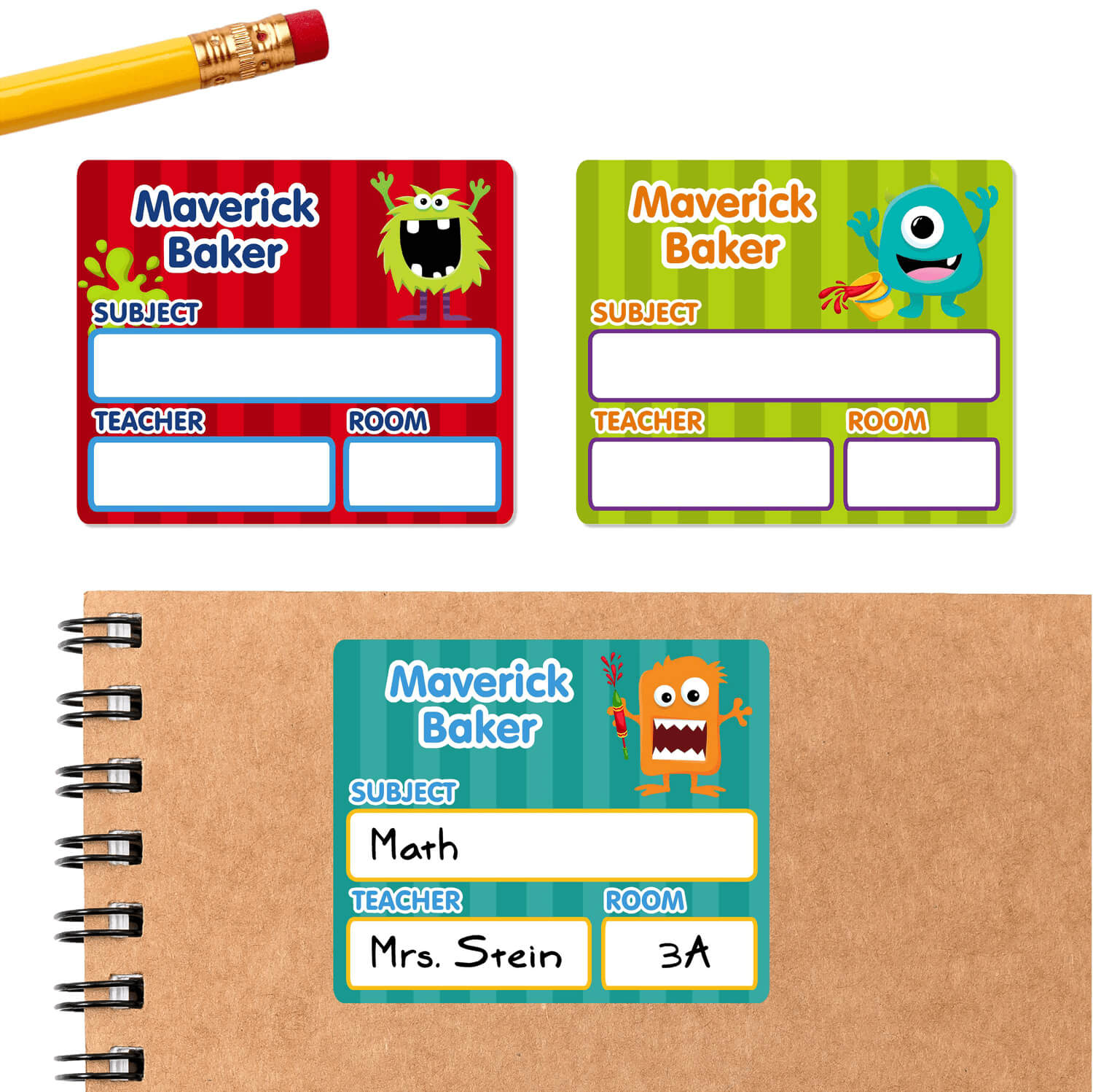 Kids labels name stickers sticky monkey labels