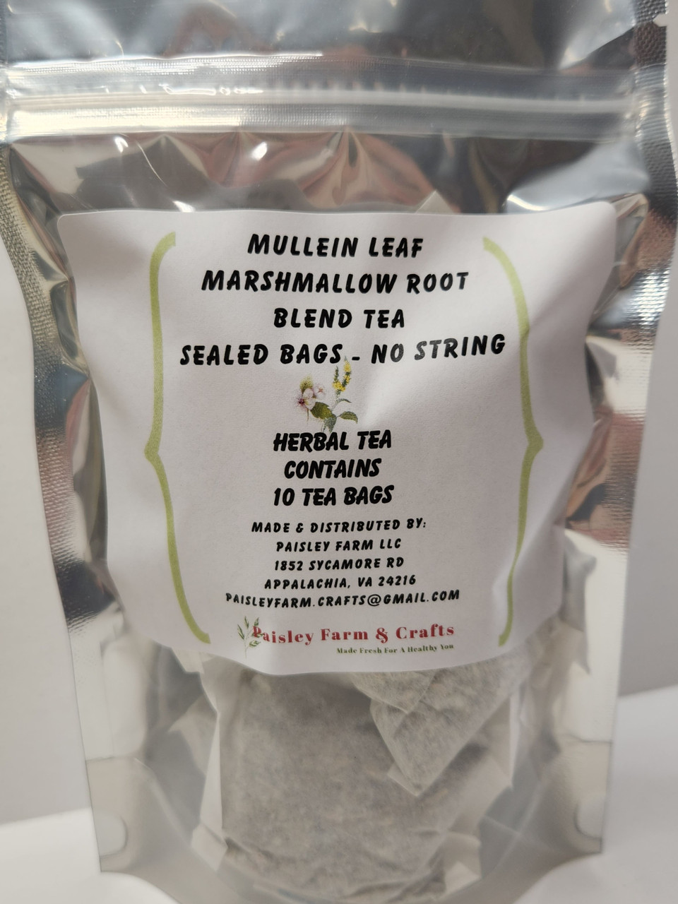 Mullein Leaf Marshmallow Root Blend Tea Bags - Paisley Farm and Crafts