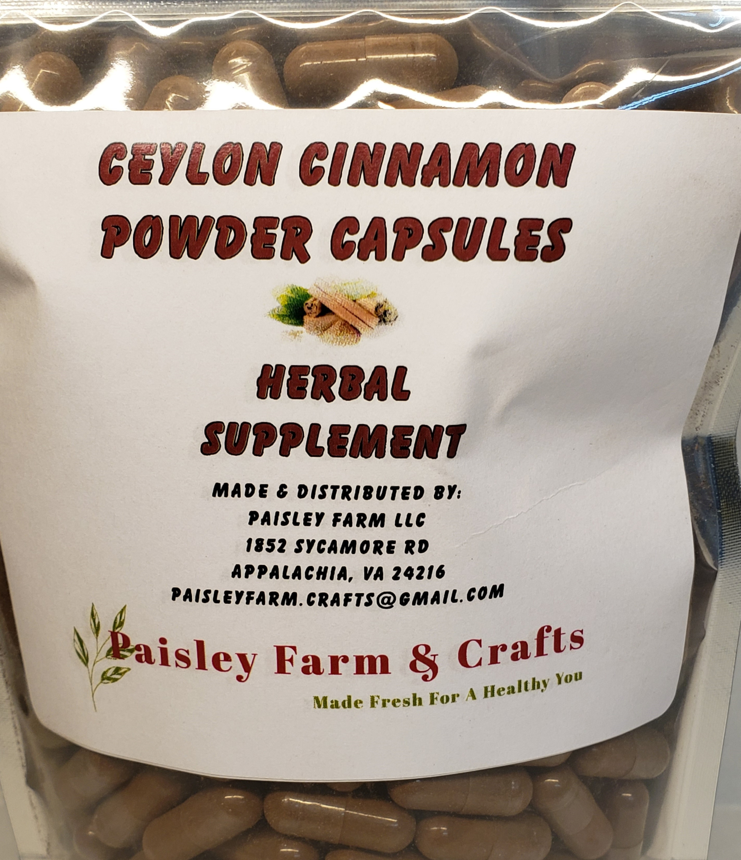 Ceylon Cinnamon Capsules 300 Ct Made Fresh On Demand! Paisley Farm