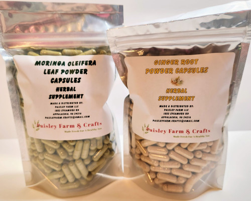 Combo! Moringa Leaf Capsules & Ginger Root Capsules (300 each) - All Natural