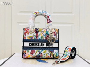 Christian Dior Lady D-Lite Medium Bag 24cm Toile de Jouy Fantastica Embroidery, White Multicolor