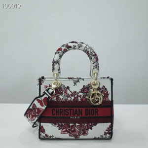 Christian Dior Lady D-Lite Medium Bag 24cm Le Cœur des Papillons Pietro Ruffo, White and Red