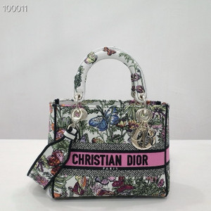 Christian Dior Lady D-Lite Medium Bag 24cm Mexico Millefiori Embroidery, White Multicolor