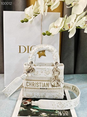 Christian Dior Lady D-Lite Mini Bag 18cm Butterfly Around The World Motif Pietro Ruffo Embroidery, White and Gold-Tone