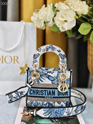 Christian Dior Lady D-Lite Mini Bag 18cm Toile de Jouy Mexico Pietro Ruffo Embroidery, White and Pastel Midnight Blue