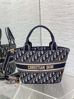 Christian Dior Hat Basket Bag 28cm Butterfly Oblique Embroidery, Blue