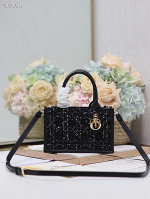 Christian Dior Mini Book Tote Bag 22cm Cannage Tweed, Black