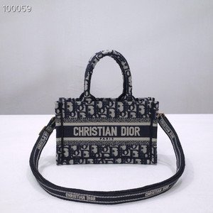 Christian Dior Mini Book Tote Bag 22cm Oblique Embroidery, Blue