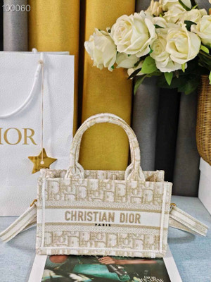 Christian Dior Mini Book Tote Bag 22cm Oblique Embroidery, White and Gold-Tone