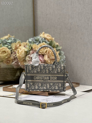 Christian Dior Mini Book Tote Bag 22cm Oblique Embroidery, Ecru and Gray