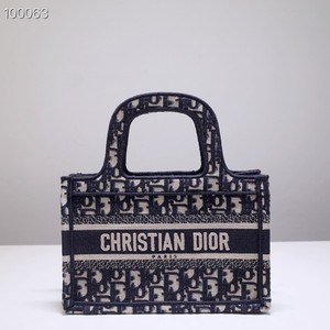 Christian Dior Mini Book Tote Bag 22cm 1286 Oblique Embroidery, Blue