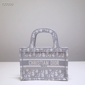 Christian Dior Mini Book Tote Bag 22cm 1286 Oblique Embroidery, Grey