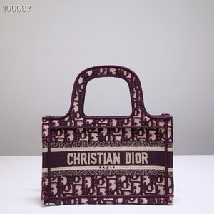 Christian Dior Mini Book Tote Bag 22cm 1286 Oblique Embroidery, Burgundy