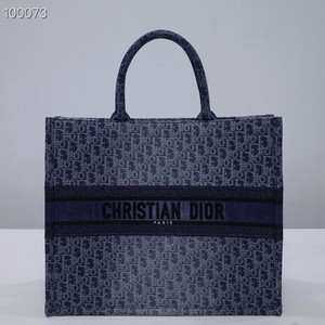 Christian Dior Book Tote Bag 42cm Denim Dior Oblique Embroidery, Blue