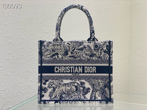Christian Dior Dior Book Tote Bag 26cm Toile de Jouy Embroidery, Ecru and Blue