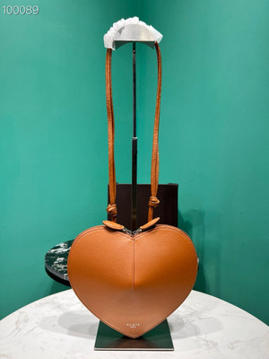 Alaia Coeur Bag 21cm Calfskin Leather, Cognac