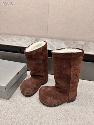Balenciaga Alaska Split Calfskin Faux-Fur Knee High Boots, Dark Brown