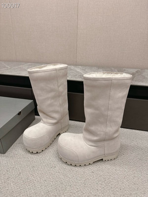 Balenciaga Alaska Split Calfskin Faux-Fur Knee High Boots, White
