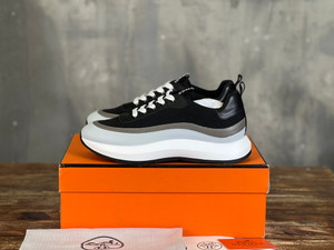 Hermes Gramme Mens Sneaker Calfskin Leather, White/Black