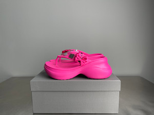 Balenciaga Women's Platform Thong Croc Slides, Pink