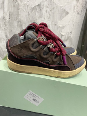 Lanvin Curb Sneakers Napa Leather Sneakers, Gray/Burgundy