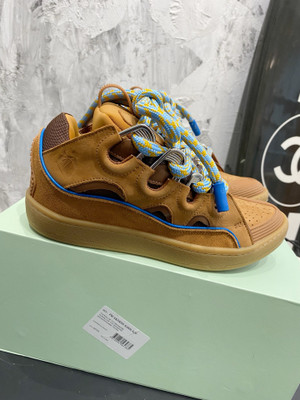 Lanvin Curb Sneakers Napa Leather Sneakers, Gum Brown
