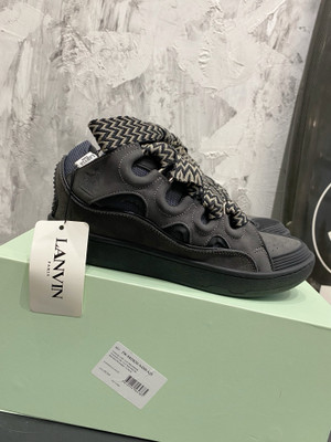 Lanvin Curb Sneakers Napa Leather Sneakers, Black/Grey