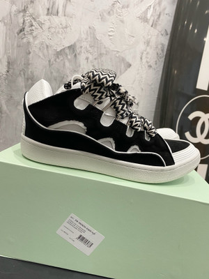 Lanvin Curb Sneakers Velour/Napa Leather Sneakers, Black/White