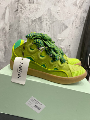Lanvin Curb Sneakers Suede/Napa Leather Sneakers, Light Green