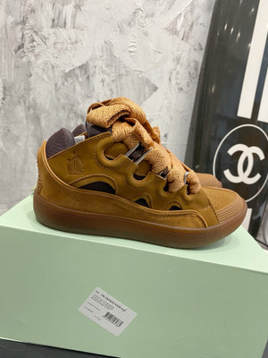 Lanvin Curb Sneakers Suede/Napa Leather Sneakers, Gum Brown