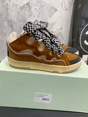 Lanvin Curb Sneakers Suede/Napa Leather Sneakers, Gum Brown/Black