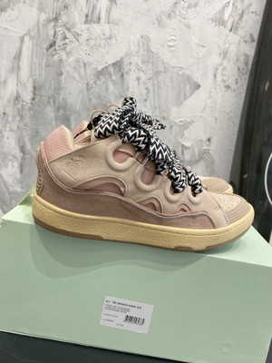 Lanvin Curb Sneakers Suede/Napa Leather Sneakers, Cream/Sand/Off White
