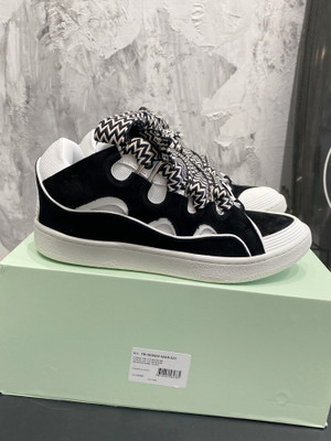 Lanvin Curb Sneakers Suede/Napa Leather Sneakers,  Black/White