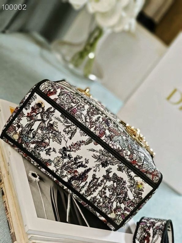 Christian Dior Lady D-Lite Medium Bag 24cm 4 Saisons Hiver Embroidery, White Multicolor