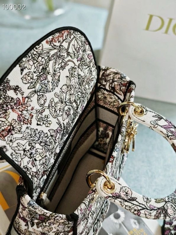 Christian Dior Lady D-Lite Medium Bag 24cm 4 Saisons Hiver Embroidery, White Multicolor