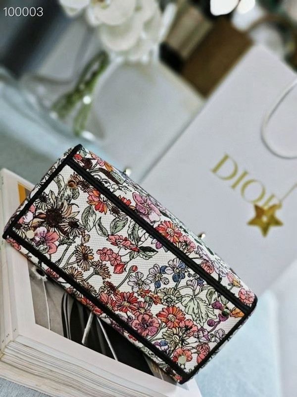 Christian Dior Lady D-Lite Medium Bag 24cm 4 Saisons Été Embroidery, White Multicolor