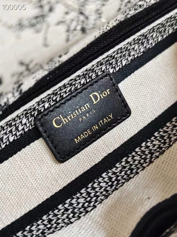 Christian Dior Lady D-Lite Medium Bag 24cm Toile de Jouy Soleil Embroidery, White and Black