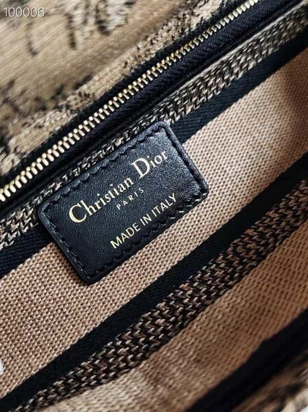 Christian Dior Lady D-Lite Medium Bag 24cm Toile de Jouy Soleil Embroidery, Beige and Black