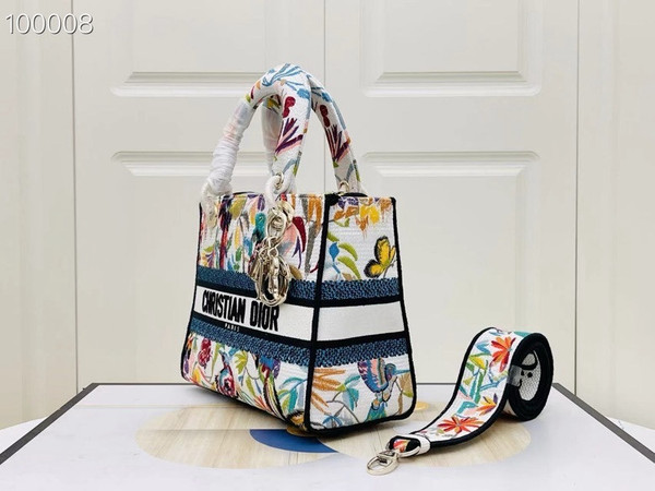 Christian Dior Lady D-Lite Medium Bag 24cm Toile de Jouy Fantastica Embroidery, White Multicolor