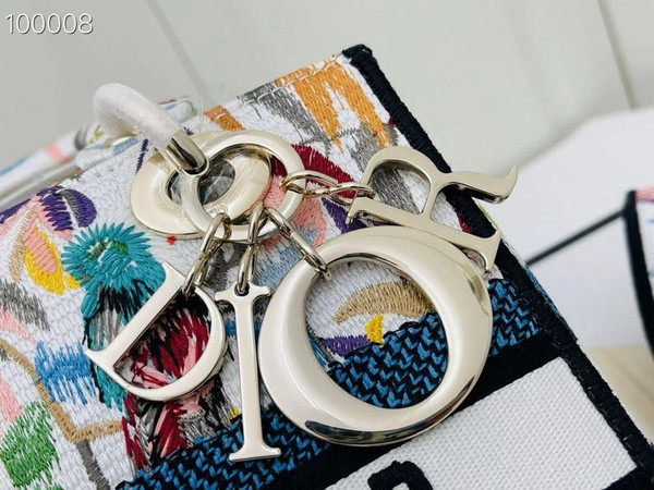 Christian Dior Lady D-Lite Medium Bag 24cm Toile de Jouy Fantastica Embroidery, White Multicolor